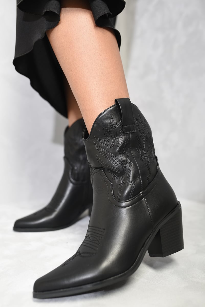 Mid Calf Zip Detail Cowboy Boots Life Store